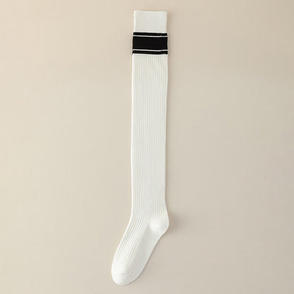 Classic Double Stripe Thigh High Socks(2 Pairs) - White - EU36-40(US3-7) - image 11