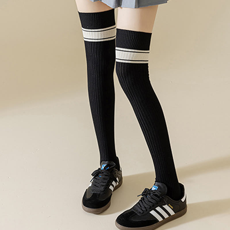 Classic Double Stripe Thigh High Socks(2 Pairs) - image 5