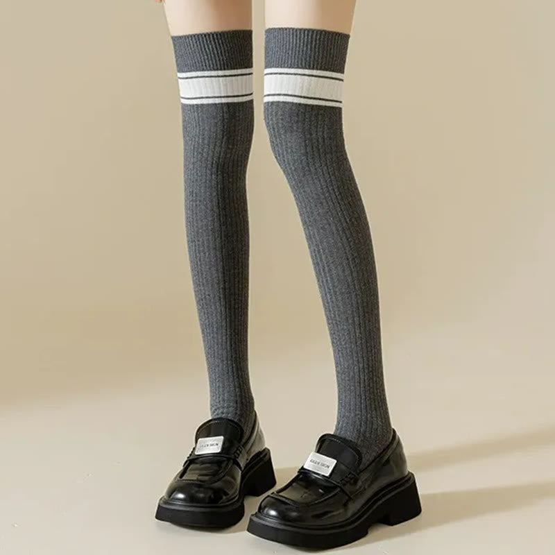 Classic Double Stripe Thigh High Socks(2 Pairs) - image 3