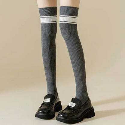 Classic Double Stripe Thigh High Socks(2 Pairs) - image 3