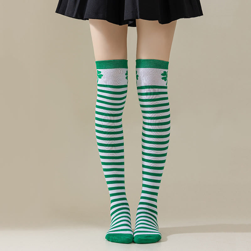 Green Stripe Thigh High Socks(3 Pairs) - E - EU36-40(US3-7) - image 1
