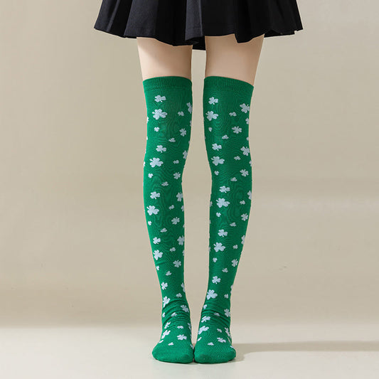 Green Stripe Thigh High Socks(3 Pairs) - B - EU36-40(US3-7) - image 0