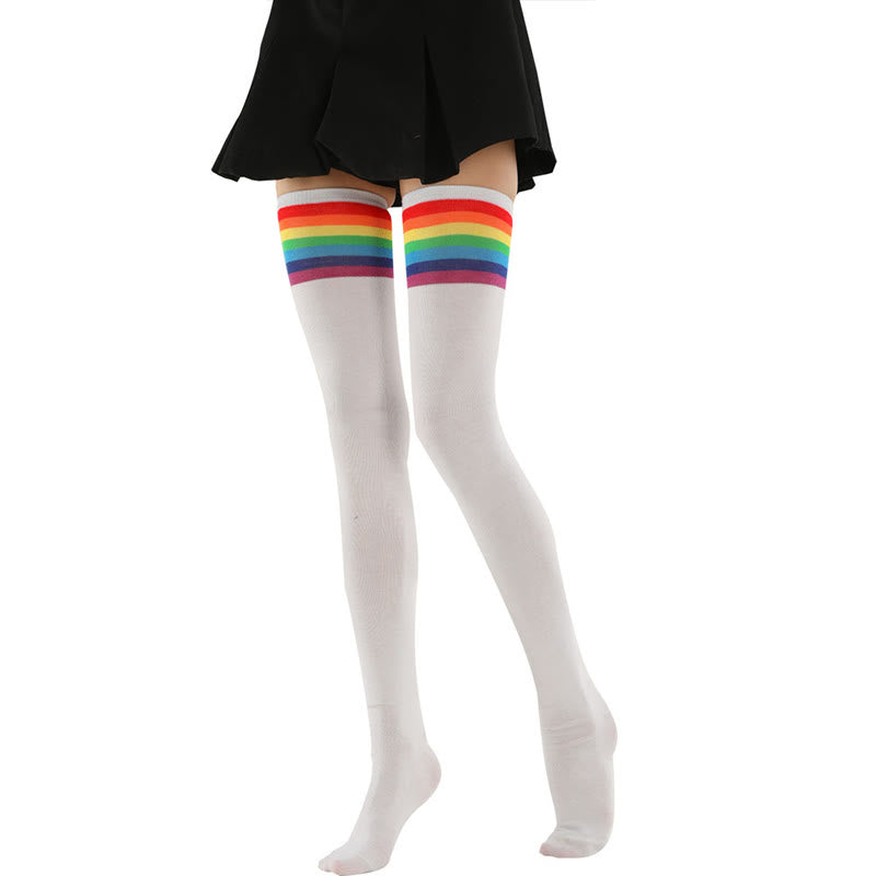 Rainbow Stripes Thigh High Socks(2 Pairs) - image 4
