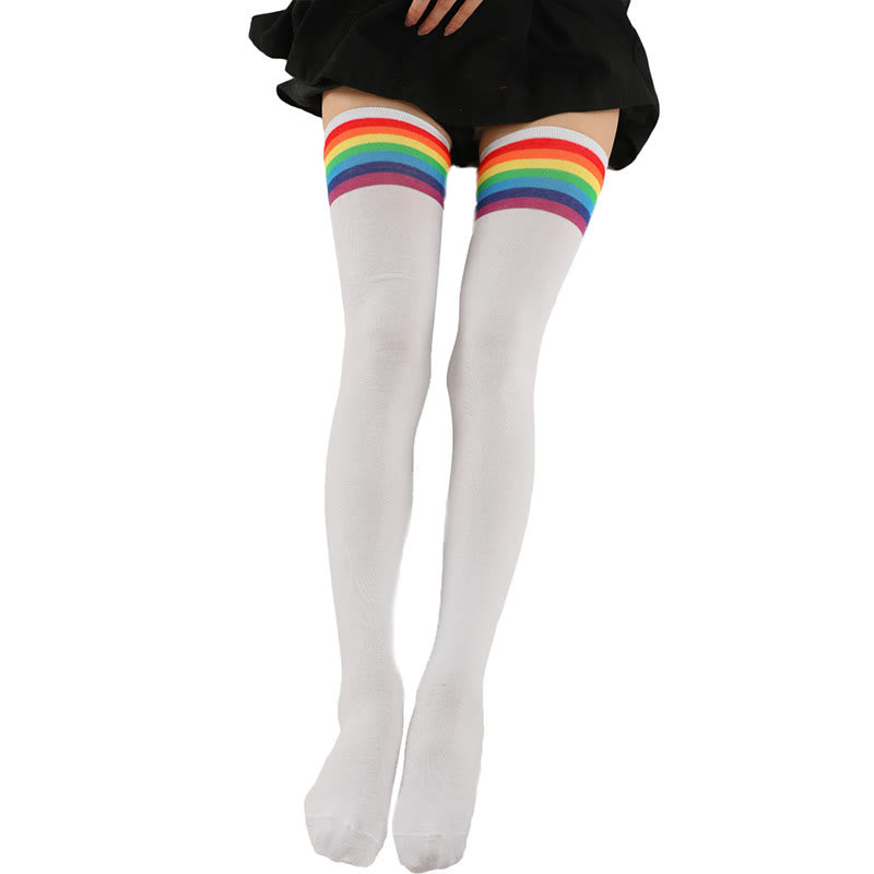 Rainbow Stripes Thigh High Socks(2 Pairs) - image 6
