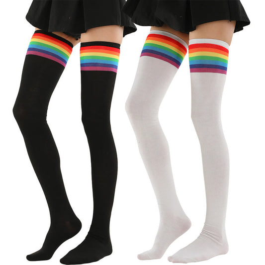 Rainbow Stripes Thigh High Socks(2 Pairs) - Multicolor - One Size - image 0