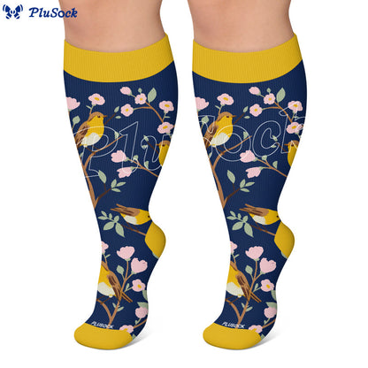 Plus Size Whimsical Bird Compression Socks - image 1
