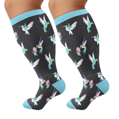 Plus Size Whimsical Bird Compression Socks - Blue(1 Pair) - 4XL - image 6