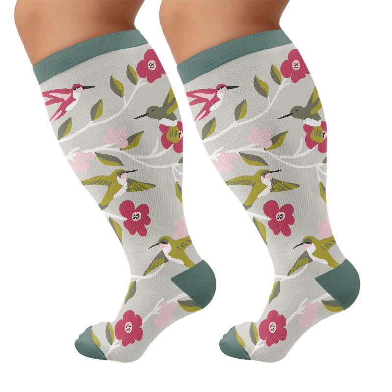 Plus Size Whimsical Bird Compression Socks - Grey(1 Pair) - 4XL - image 5