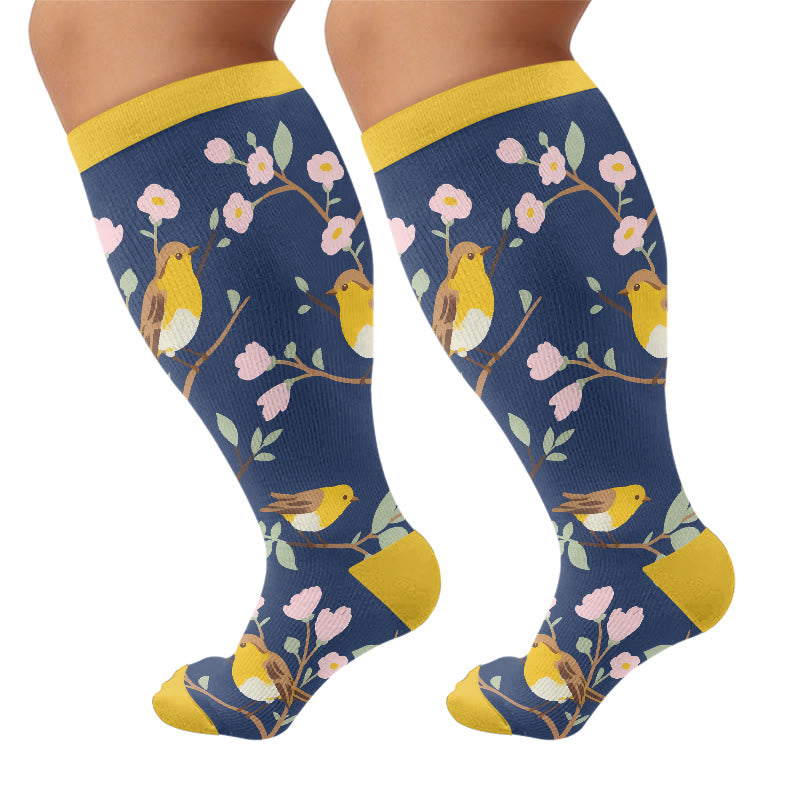 Plus Size Whimsical Bird Compression Socks - Navy Blue(1 Pair) - 4XL - image 7