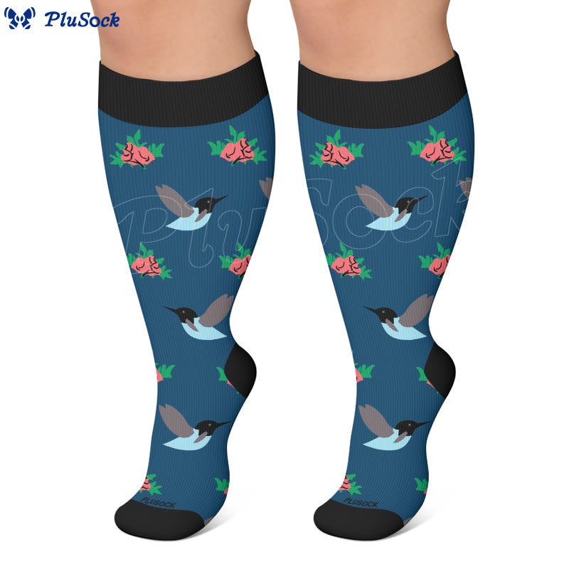 Plus Size Delicate Bird Floral Compression Socks - image 3