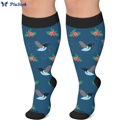 Plus Size Delicate Bird Floral Compression Socks - image 3