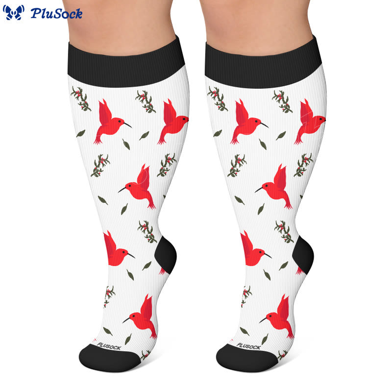 Plus Size Delicate Bird Floral Compression Socks - image 2
