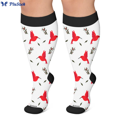 Plus Size Delicate Bird Floral Compression Socks - image 2