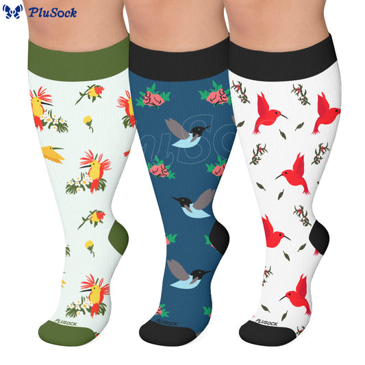Plus Size Delicate Bird Floral Compression Socks - image 0