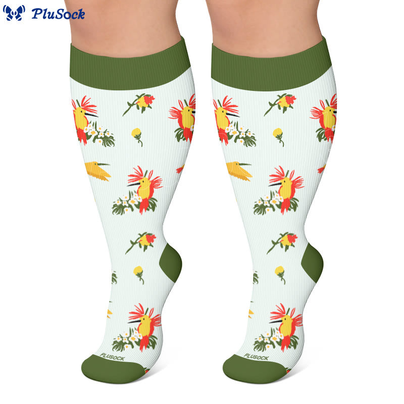 Plus Size Delicate Bird Floral Compression Socks - image 4