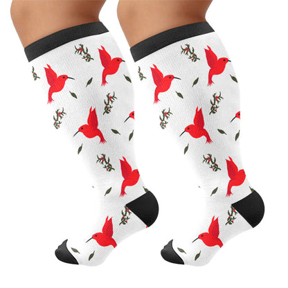 Plus Size Delicate Bird Floral Compression Socks - White(1 Pair) - 4XL - image 5