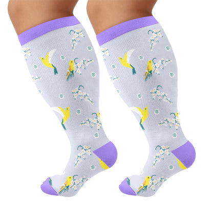 Plus Size Charming Bird Compression Socks - Purple(1 Pair) - 4XL - image 6