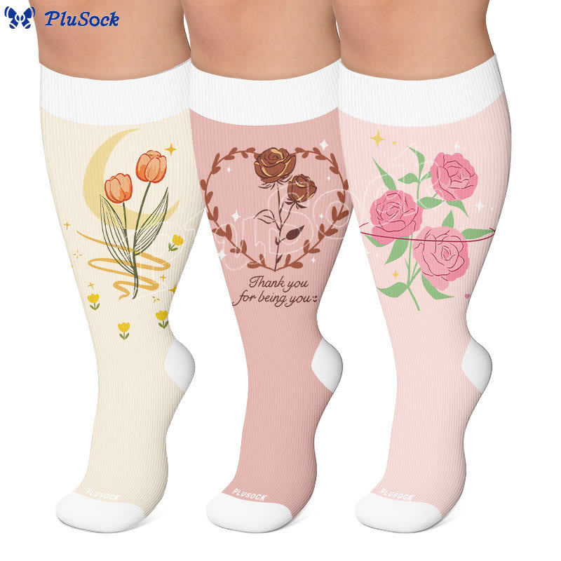 Plus Size Floral Gratitude Compression Socks - image 0