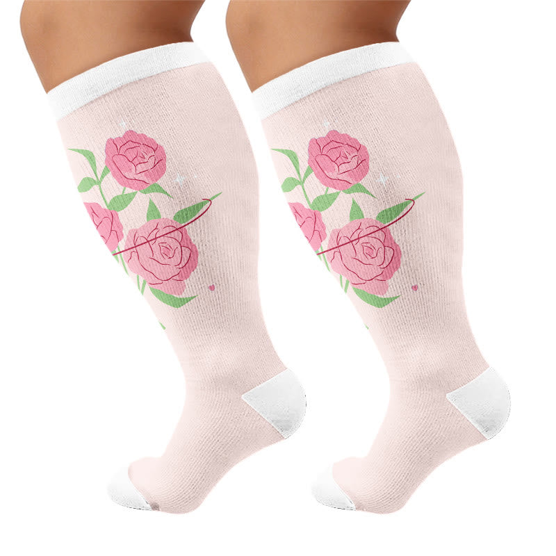 Plus Size Floral Gratitude Compression Socks - Pink(1 Pair) - 4XL - image 6