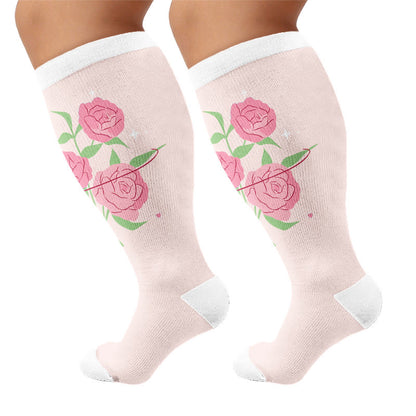Plus Size Floral Gratitude Compression Socks - Pink(1 Pair) - 4XL - image 6