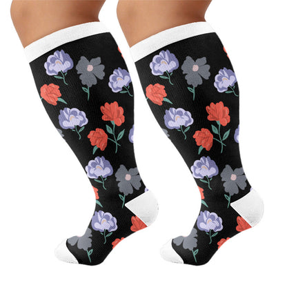 Plus Size Midnight Floral Compression Socks - Black A(1 Pair) - 4XL - image 6