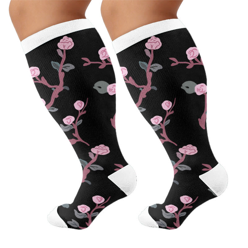 Plus Size Midnight Floral Compression Socks - Black B(1 Pair) - 4XL - image 7