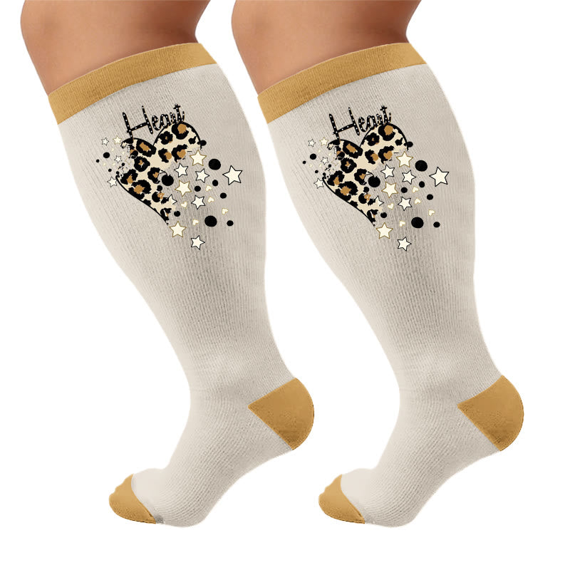 Plus Size Leopard Print Compression Socks - Heart(1 Pair) - 4XL - image 7