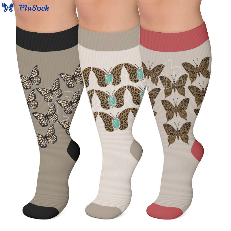 Plus Size Leopard Butterfly Compression Socks - image 0