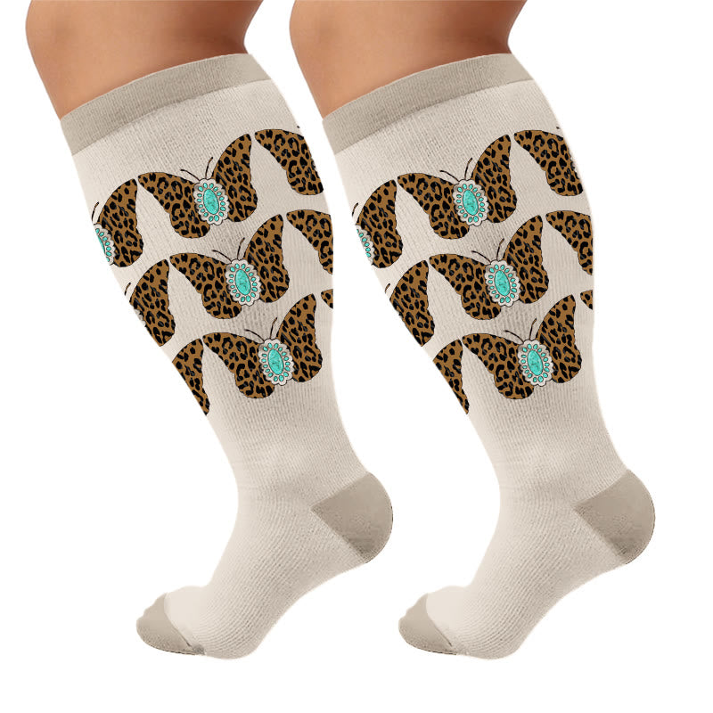 Plus Size Leopard Butterfly Compression Socks - Turquoise(1 Pair) - 4XL - image 6