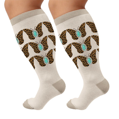 Plus Size Leopard Butterfly Compression Socks - Turquoise(1 Pair) - 4XL - image 6