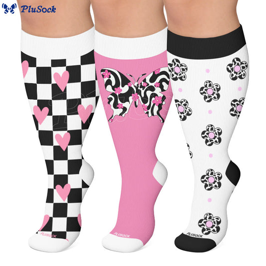 Plus Size Butterfly Heart Grid Compression Socks - image 0