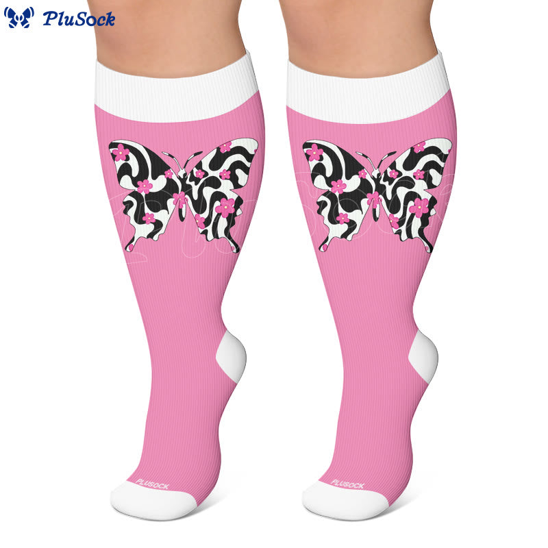 Plus Size Butterfly Heart Grid Compression Socks - image 4
