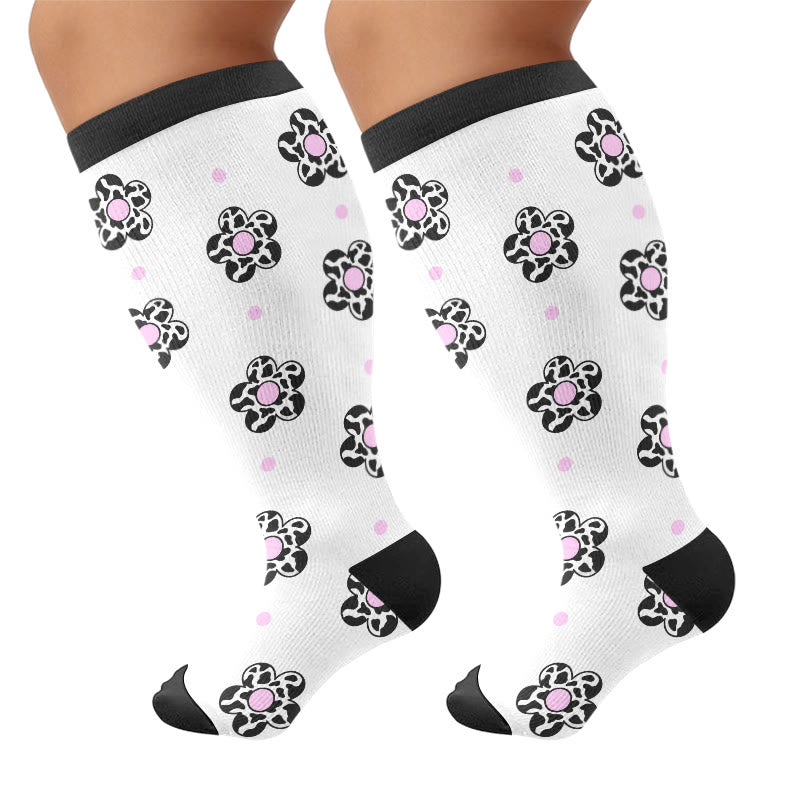 Plus Size Butterfly Heart Grid Compression Socks - White(1 Pair) - 4XL - image 6