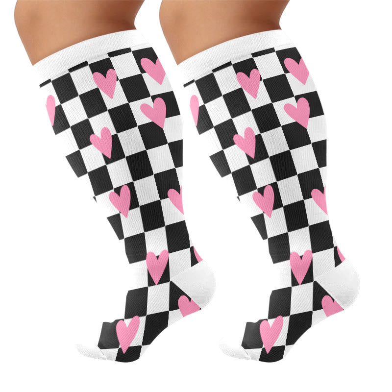 Plus Size Butterfly Heart Grid Compression Socks - Grid(1 Pair) - 4XL - image 5