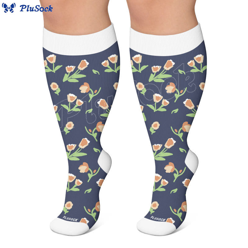 Plus Size Soft Floral Print Compression Socks - image 2