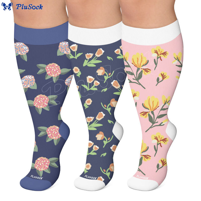 Plus Size Soft Floral Print Compression Socks - image 0