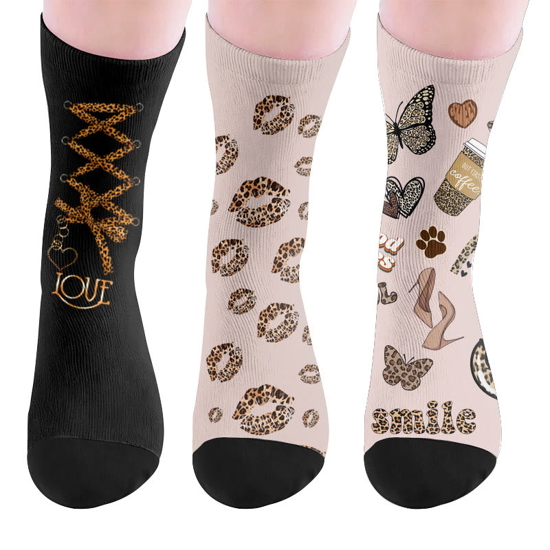 Leopard Print Lips Socks - Multicolor(3 Pairs) - EU37-44(US4-10) - image 10