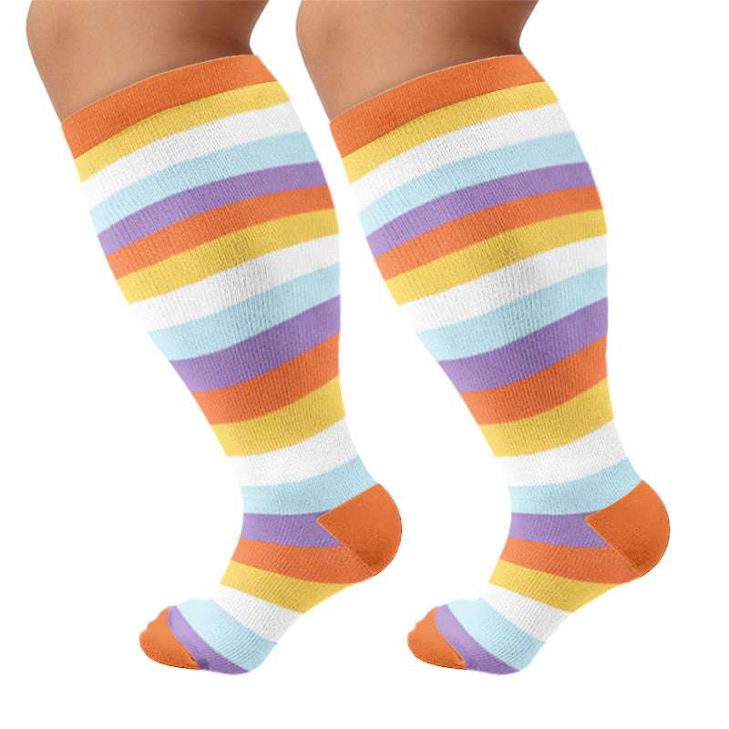 Plus Size Stripe Ballon Compression Socks - Orange(1 Pair) - 4XL - image 5