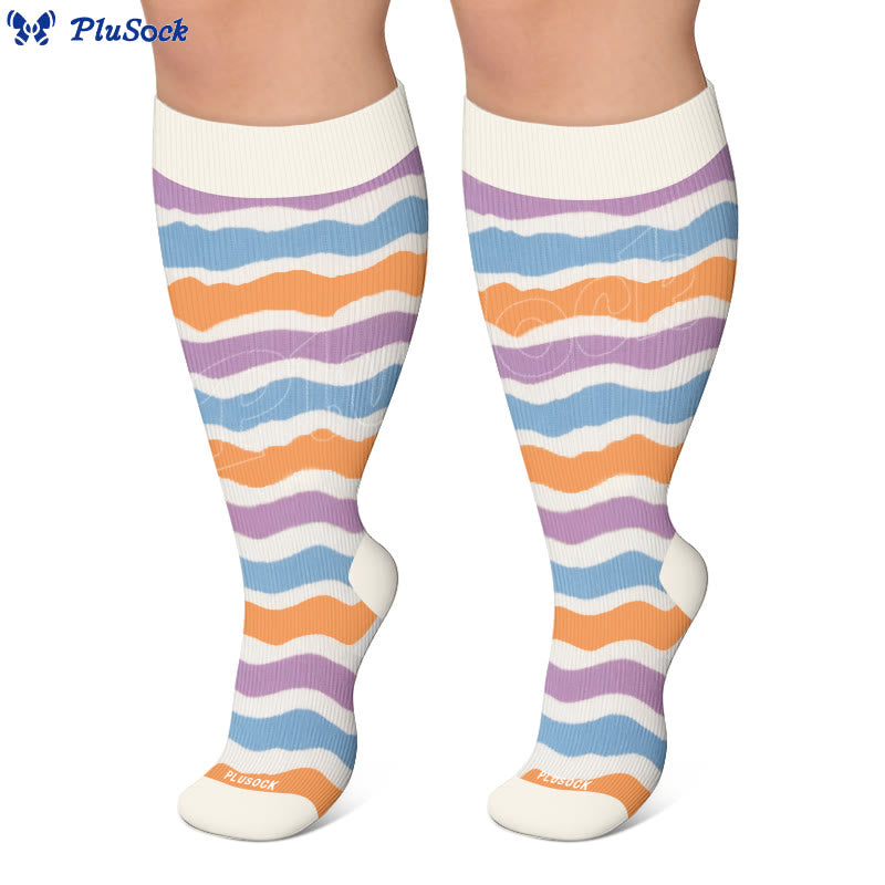 Plus Size Wavy Stripes Fruit Umbrella Compression Socks - image 3