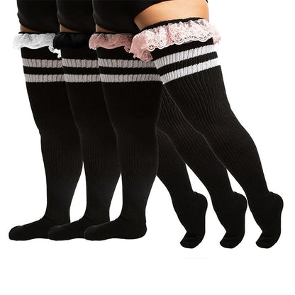 Plus Size Lace Stripes Thigh High Socks - image 7