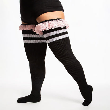 Plus Size Lace Stripes Thigh High Socks - image 2
