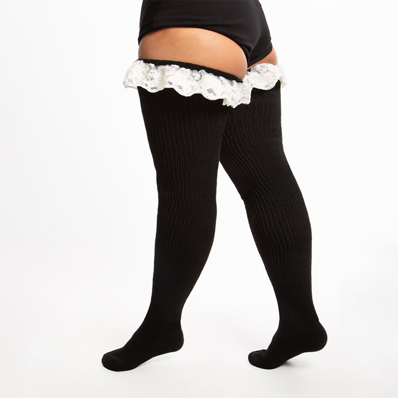 Plus Size Lace Solid Color Thigh High Socks - image 4