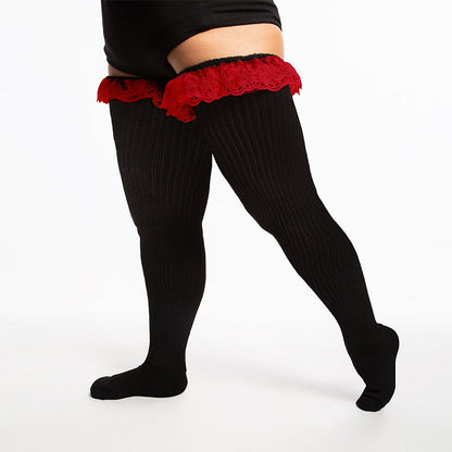Plus Size Lace Solid Color Thigh High Socks - image 6