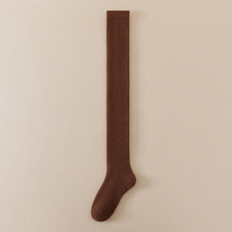 Plus Size Solid Color Thigh High Socks(2 Pairs) - Brown - EU36-42(US3-8.5) - image 10