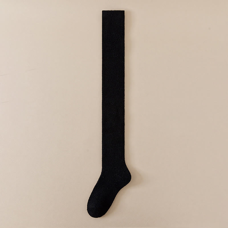 Plus Size Solid Color Thigh High Socks(2 Pairs) - Black - EU36-42(US3-8.5) - image 14