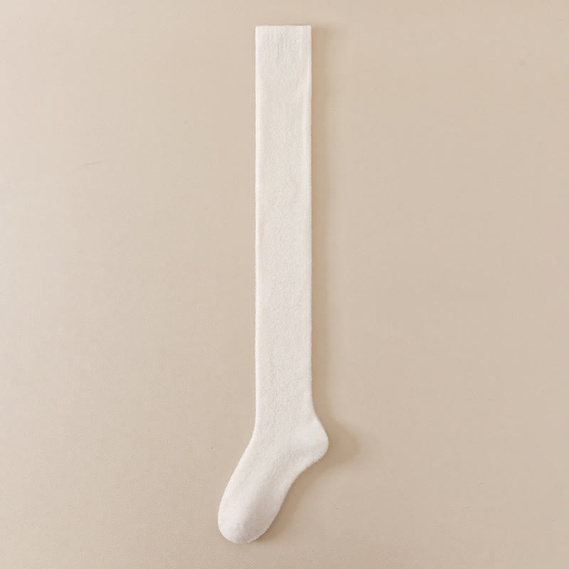 Plus Size Solid Color Thigh High Socks(2 Pairs) - Beige - EU36-42(US3-8.5) - image 12