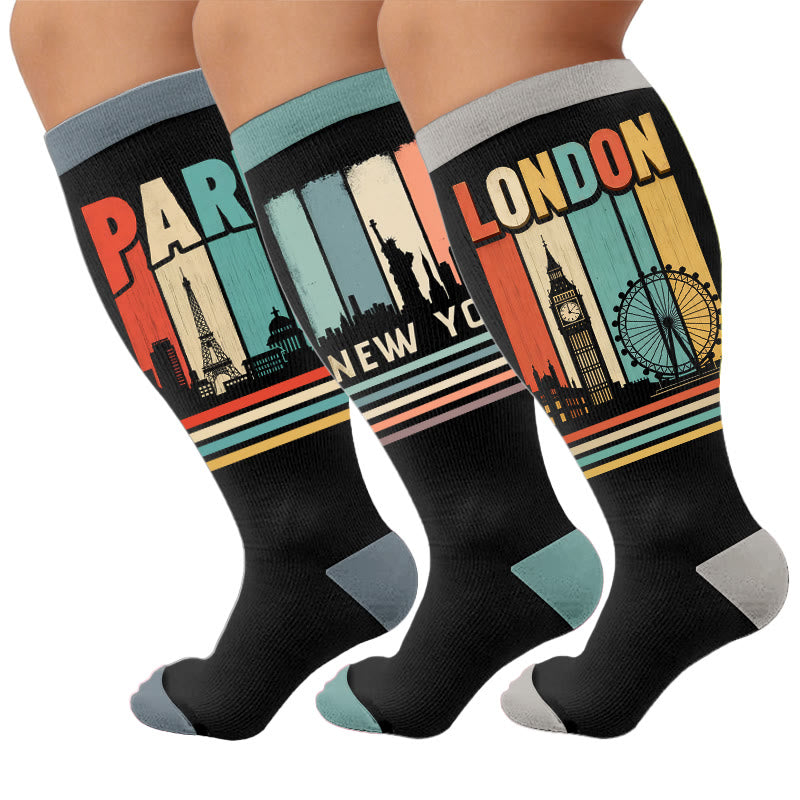 Plus Size Urban Compression Socks - Multicolor(3 Pairs) - 4XL - image 1