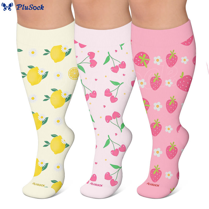 Plus Size Lemon Cherry Strawberry Compression Socks - image 0