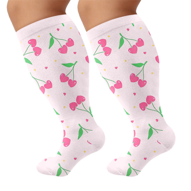 Plus Size Lemon Cherry Strawberry Compression Socks - Light Pink(1 Pair) - 4XL - image 5