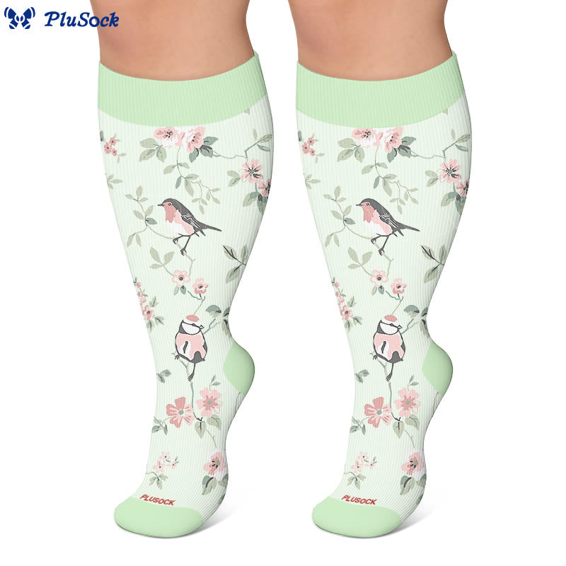 Plus Size Floral Bird Compression Socks - image 2